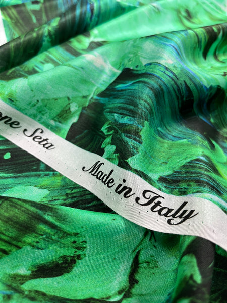 S-7938W-B ABSTRACT BRUSH STROKE PRINT SILK VISCOSE . ITALY