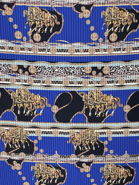WC-7860W GOLDEN ROMAN HORSES PRINT SATIN STRIPE STRETCH WOOL. ITALY