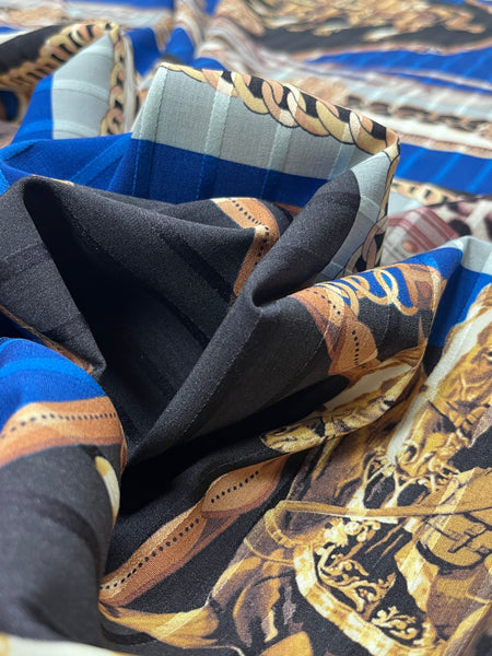 WC-7860W GOLDEN ROMAN HORSES PRINT SATIN STRIPE STRETCH WOOL. ITALY