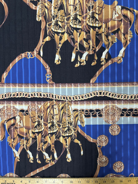 WC-7860W GOLDEN ROMAN HORSES PRINT SATIN STRIPE STRETCH WOOL. ITALY
