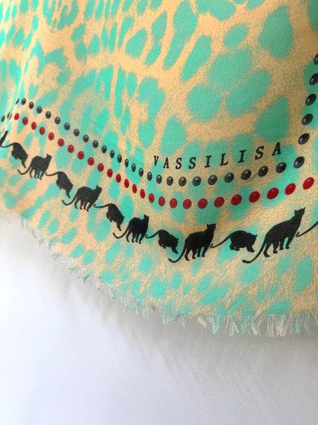VL-7008 “AQUA LEOPARD" - VASSILISA DIGITAL PRINT CASHMERE MODAL SCARF. MADE IN ITALY