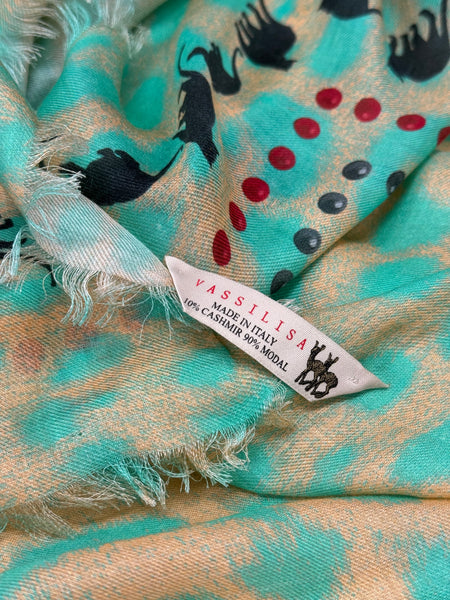 VL-7008 “AQUA LEOPARD" - VASSILISA DIGITAL PRINT CASHMERE MODAL SCARF. MADE IN ITALY