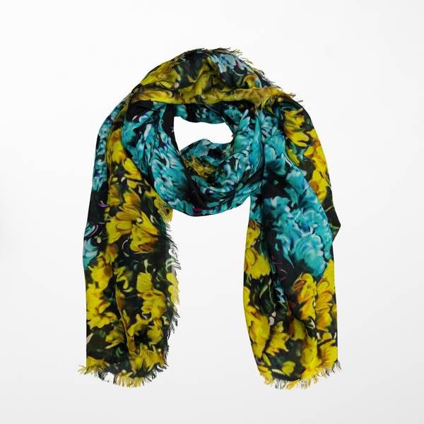 MK-2000 “GOLDEN TWILIGHT" - MARY KATRANTZOU DIGITAL PRINT CASHMERE MODAL SCARF. MADE IN ITALY