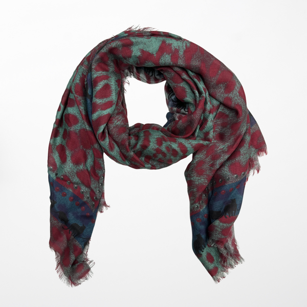 VL-7001 “RED LEOPARD" - VASSILISA DIGITAL PRINT CASHMERE MODAL SCARF. MADE IN ITALY