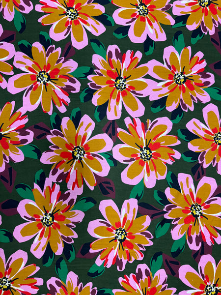 SUMMER DAISY PRINT SILK VISCOSE CHARMEUSE. ITALY