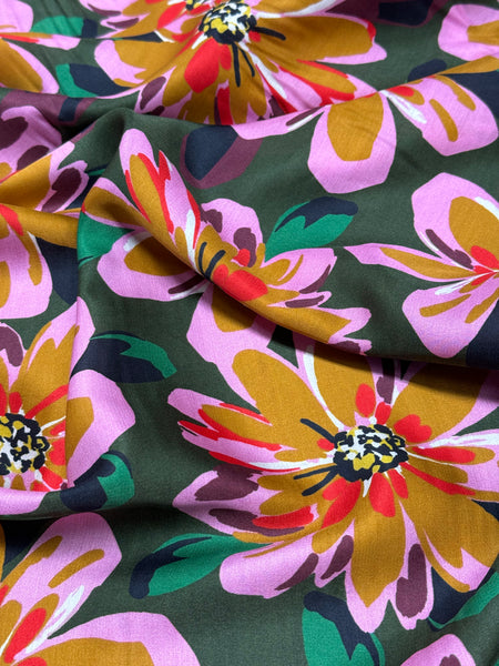 SUMMER DAISY PRINT SILK VISCOSE CHARMEUSE. ITALY