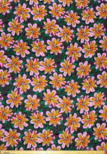 SUMMER DAISY PRINT SILK VISCOSE CHARMEUSE. ITALY