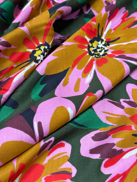 SUMMER DAISY PRINT SILK VISCOSE CHARMEUSE. ITALY
