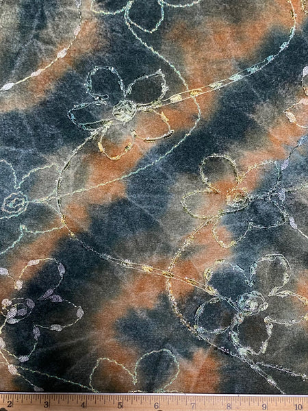 WC-1634W-C FLORAL EMBROIDERY MARBLE LOOK BOILED WOOL. ITALY - Elliott Berman Textiles