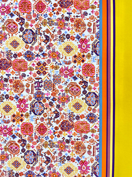 RVK-5035W DIGITAL ETHNIC EMBROIDERY LOOK DOUBLE BORDER PRINT VISCOSE KNIT. FRANCE - Elliott Berman Textiles