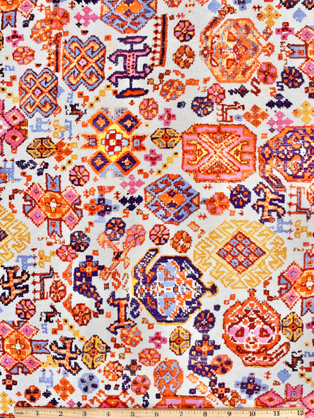 RVK-5035W DIGITAL ETHNIC EMBROIDERY LOOK DOUBLE BORDER PRINT VISCOSE KNIT. FRANCE - Elliott Berman Textiles