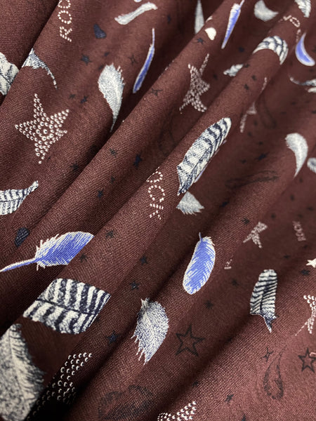 RVK-1578W-B ROCK-'N'-ROLL FEATHER PRINT VISCOSE KNIT. FRANCE - Elliott Berman Textiles