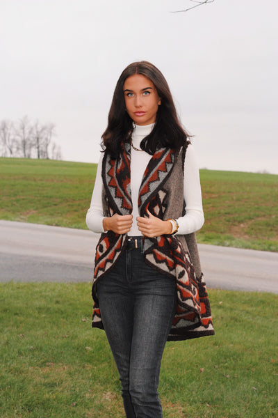 PV-7229W MAYA - TRIBAL DESIGN BOILED WOOL PONCHO VEST PANEL. ITALY - Elliott Berman Textiles