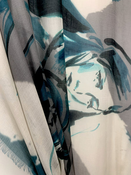 AW-1037 "AQUARIUS" - BRITISH DESIGNER DIGITAL PRINT CASHMERE MODAL SCARF. MADE IN ITALY