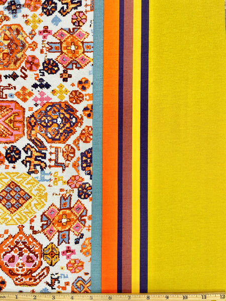 RVK-5035W DIGITAL ETHNIC EMBROIDERY LOOK DOUBLE BORDER PRINT VISCOSE KNIT. FRANCE - Elliott Berman Textiles