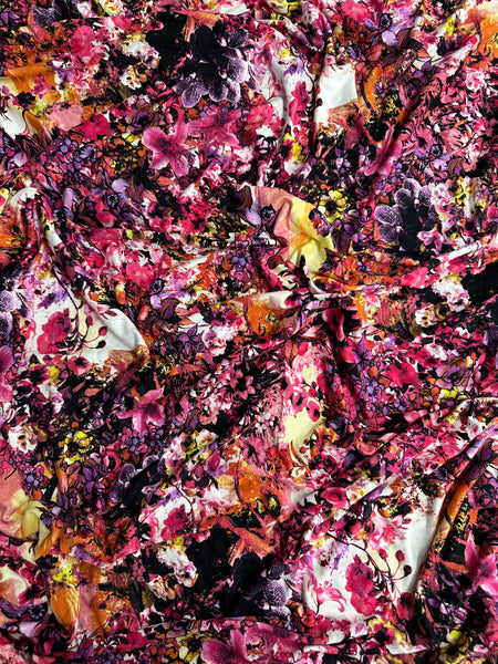 REF-120 FLORAL SCENERY PRINT VISCOSE JERSEY KNIT. ITALY. A CUT OF 2 YARDS.