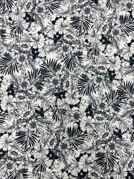 REF-119 FLORAL OUTLINE PRINT LINEN COTTON. ITALY. A CUT OF 2-7/8 YARDS.