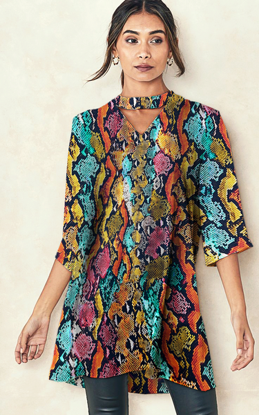 RV-7967W MULTICOLORED PYTHON PRINT VISCOSE CHALLIS. ITALY