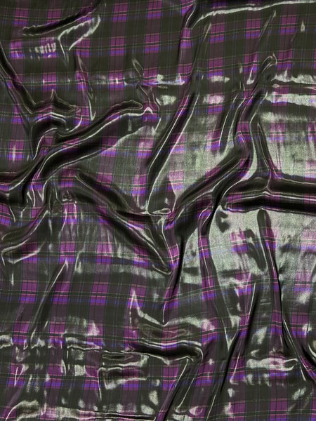 S-8061W DESIGNER PLAID PRINT LIQUID LOOK 2-PLY SILK VISCOSE CHARMEUSE. RALPH LAUREN. ITALY