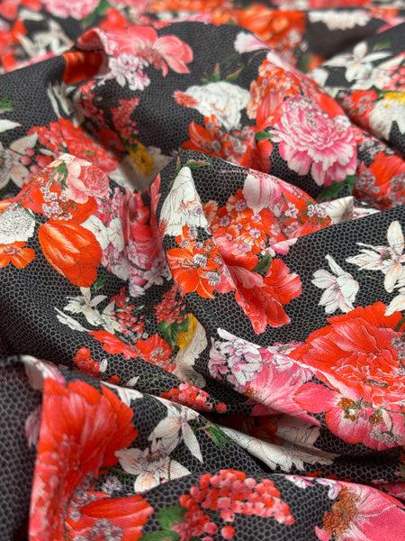 RVK-9057W DESIGNER ROSE OVER LACE PRINT COTTON JERSEY KNIT. EMANUEL UNGARO. ITALY