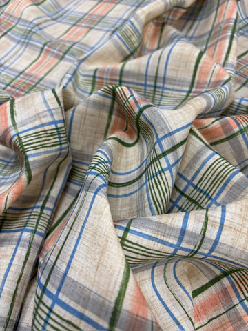 LI-9061W PENCIL-SKETCHAED PLAID PRINT LINEN. ITALY
