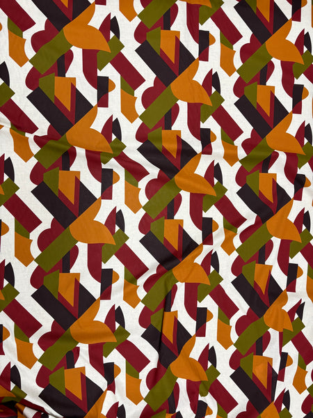 REF-107 GEO ABSTRACT PRINT COTTON POPLIN. ITALY. A CUT OF 2 YARDS.