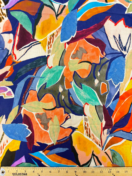 REF-112 WATERCOLOR FLORAL PRINT VISCOSE CHALLIS. ITALY. A CUT OF 2-1/2 YARDS.