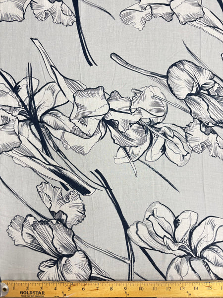 REF-105 ORCHID OUTLINE PRINT VISCOSE CREPE. ITALY. A CUT OF 1-1/4 YARDS.