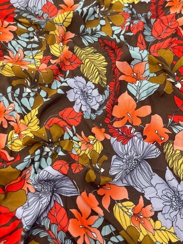 REF-110 FLORAL PRINT VISCOSE CREPE. ITALY. A CUT OF 1-5/8 YARDS.