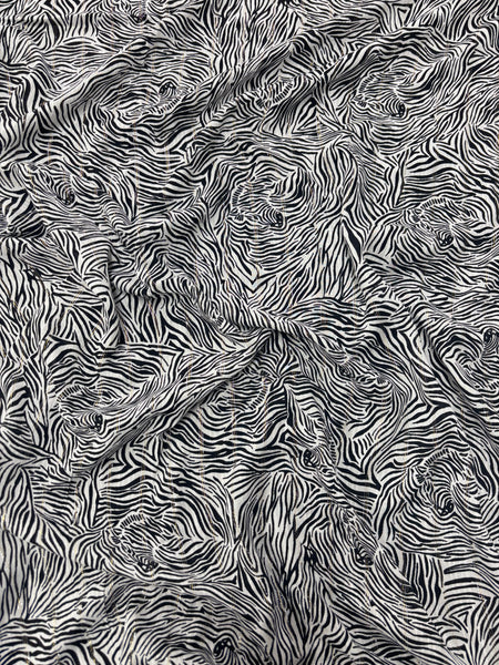 REF-109 ZEBRA PRINT VISCOSE LUREX CHALLIS. ITALY. A CUT OF 3-1/2 YARDS.