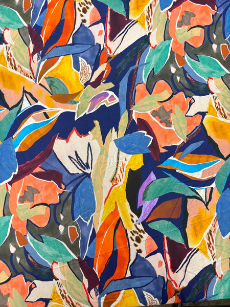 REF-112 WATERCOLOR FLORAL PRINT VISCOSE CHALLIS. ITALY. A CUT OF 2-1/2 YARDS.