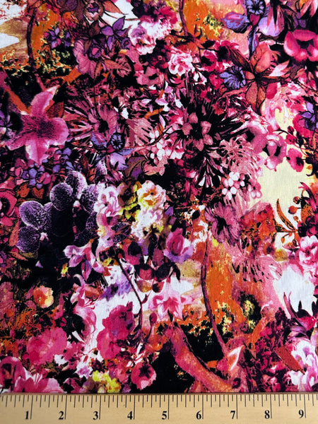 REF-120 FLORAL SCENERY PRINT VISCOSE JERSEY KNIT. ITALY. A CUT OF 2 YARDS.