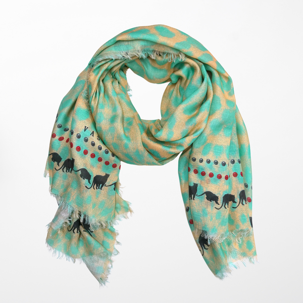 VL-7008 “AQUA LEOPARD" - VASSILISA DIGITAL PRINT CASHMERE MODAL SCARF. MADE IN ITALY