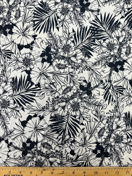 REF-119 FLORAL OUTLINE PRINT LINEN COTTON. ITALY. A CUT OF 2-7/8 YARDS.