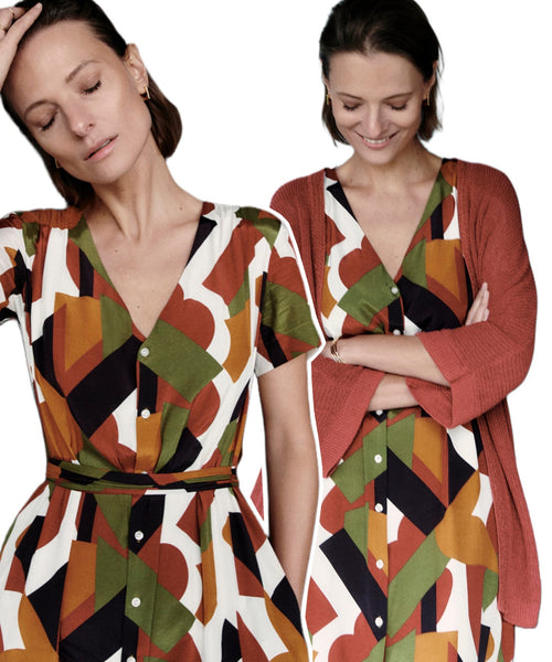 REF-107 GEO ABSTRACT PRINT COTTON POPLIN. ITALY. A CUT OF 2 YARDS.