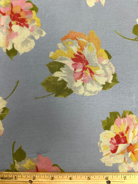 REF-124 ROSE PRINT CRINKLED SILK CHIFFON. ITALY. A CUT OF 1 YARD.