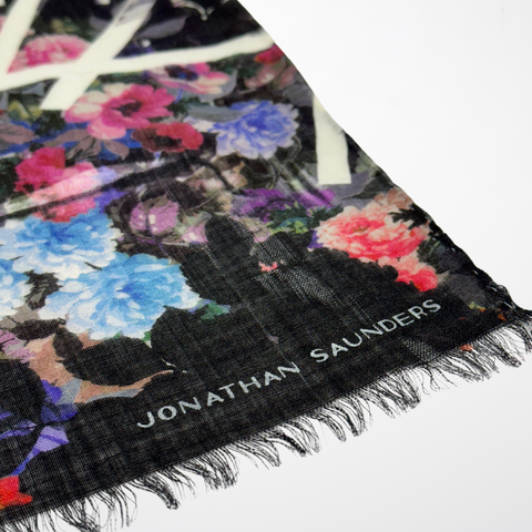 DS-1024 “FROSTED GARDEN" - JONATHAN SAUNDERS FLORAL PRINT CASHMERE WOOL SILK SCARF. MADE IN ITALY