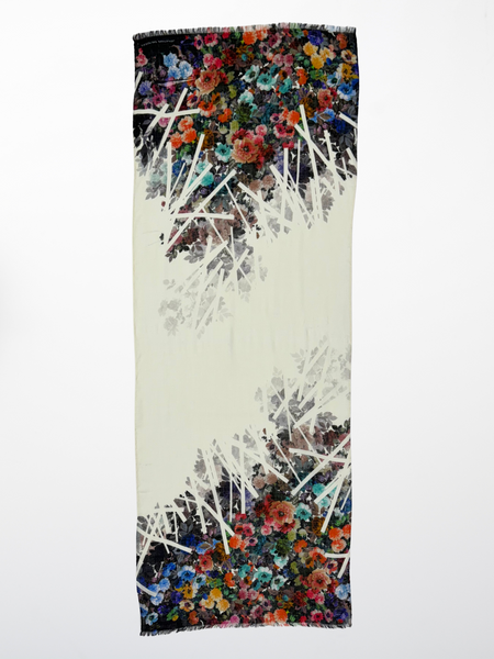 DS-1024 “FROSTED GARDEN" - JONATHAN SAUNDERS FLORAL PRINT CASHMERE WOOL SILK SCARF. MADE IN ITALY