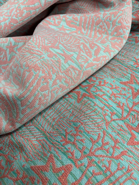 REF-102W REVERSIBLE METALLIC CORAL REEF DESIGN JACQUARD. FRANCE. A CUT OF 2.5 YARDS