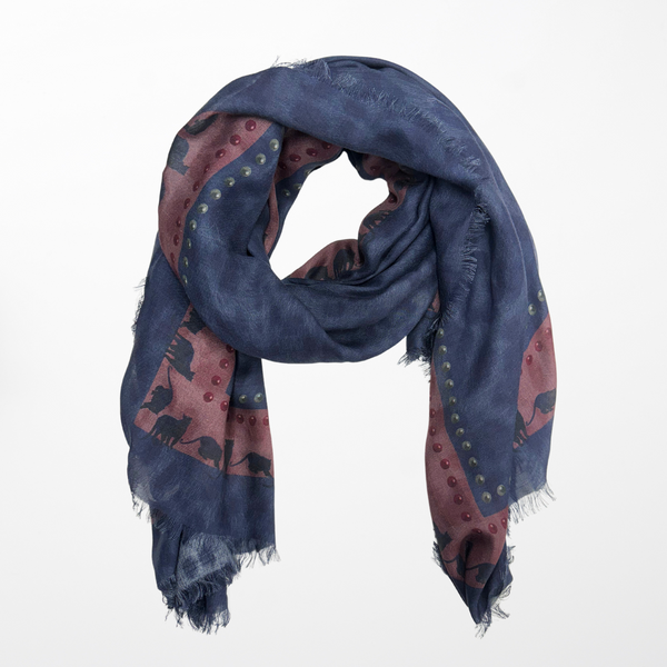 VL-7002 “NAVY LEOPARD" - VASSILISA DIGITAL PRINT CASHMERE MODAL SCARF. MADE IN ITALY