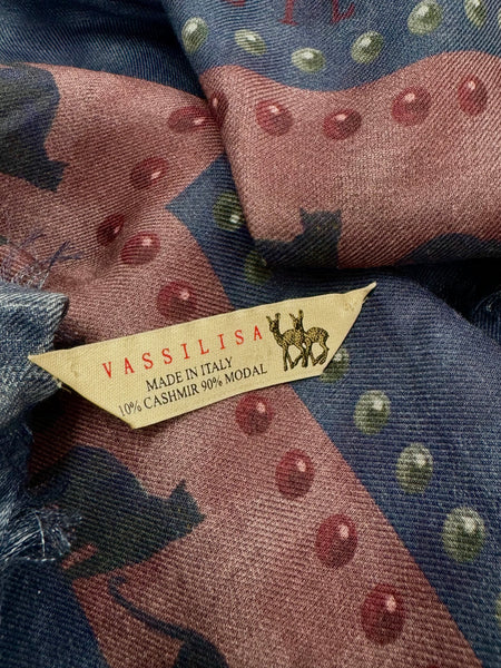 VL-7002 “NAVY LEOPARD" - VASSILISA DIGITAL PRINT CASHMERE MODAL SCARF. MADE IN ITALY