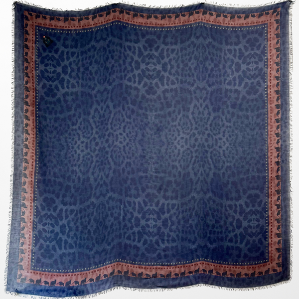 VL-7002 “NAVY LEOPARD" - VASSILISA DIGITAL PRINT CASHMERE MODAL SCARF. MADE IN ITALY