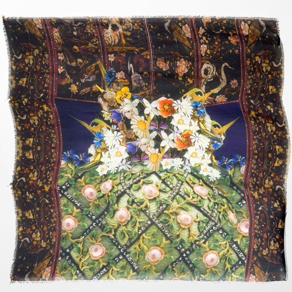 MK-2002 “RENAISSANCE" - MARY KATRANTZOU DIGITAL PRINT CASHMERE MODAL SCARF. MADE IN ITALY