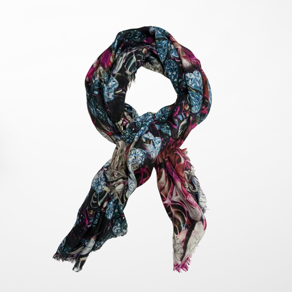 MK-2003 “ROYAL FOLIAGE" - MARY KATRANTZOU DIGITAL PRINT CASHMERE MODAL SCARF. MADE IN ITALY