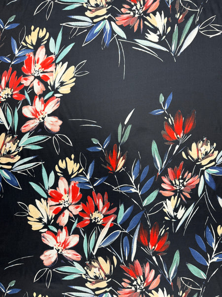 OIL-PAINT FLORALS SILK VISCOSE CHARMEUSE. ITALY