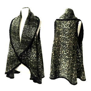 PV-7228W LETICIA - LEOPARD DESIGN BOILED WOOL PONCHO VEST PANEL. ITALY