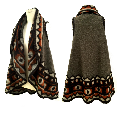 PV-7229W MAYA - TRIBAL DESIGN BOILED WOOL PONCHO VEST PANEL. ITALY - Elliott Berman Textiles