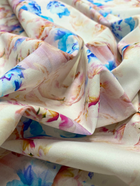 CP-7550W WATERCOLOR FLORAL PRINT STRETCH COTTON SATEEN. ITALY