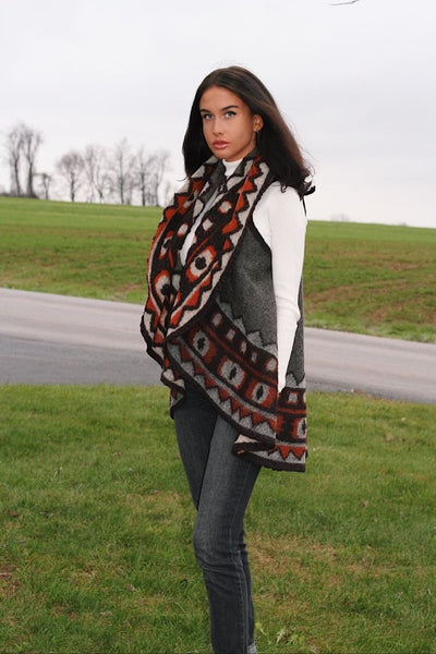 PV-7228W LETICIA - LEOPARD DESIGN BOILED WOOL PONCHO VEST PANEL. ITALY